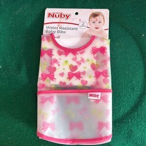 Nuby Water Resistant Bibs 2-Pack | Pink with Front Pocket | Baby Feeding Bibs